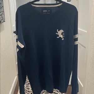 Express Blue Waffle Thermal Long sleeved Shirt with Lion Design Large